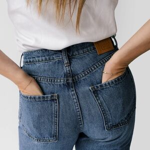 Nelle Atelier The Kate Petite High Rise Stovepipe Jean in Medium Wash Blue Denim